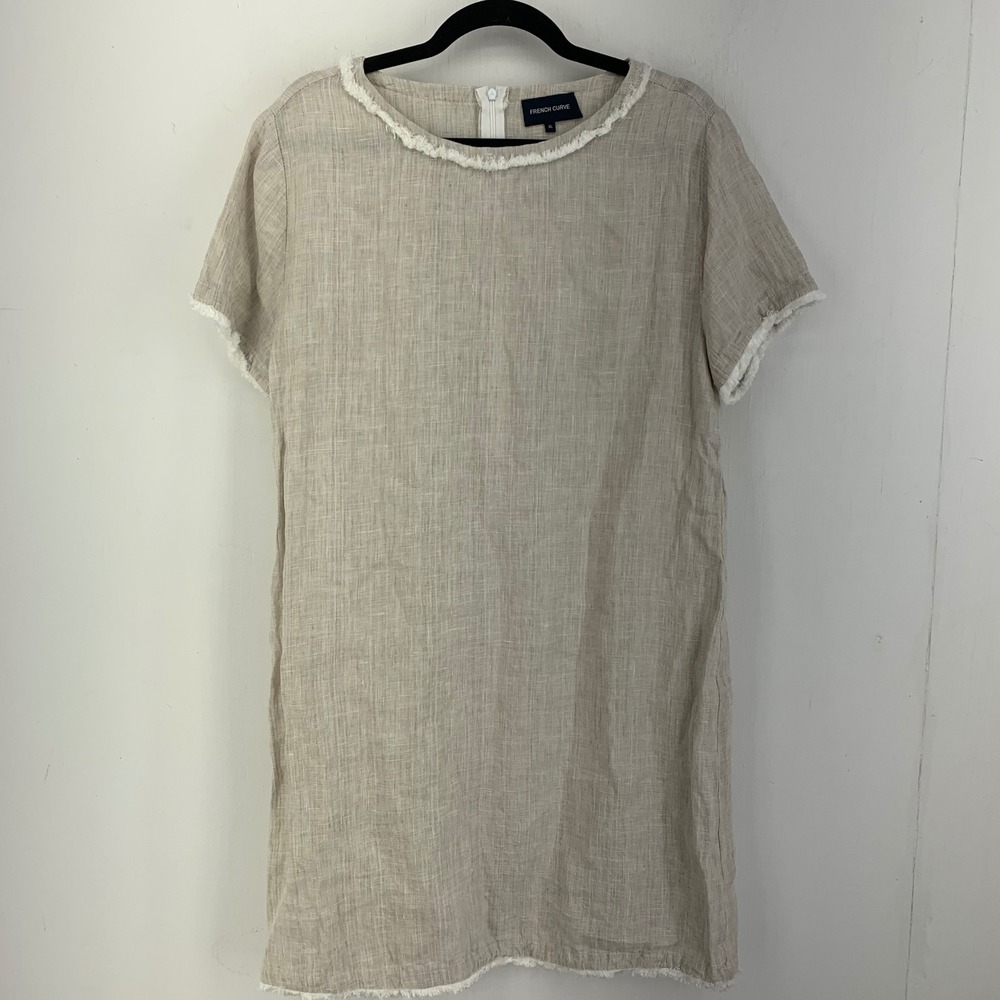 French Curve Linen‎ Shift Dress Knee Length Womens XL Natural Neutral Minimalist